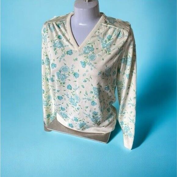 Givenchy Sport Vintage 70s Women’s Spring Cream Sweater Sz L Aqua Flower - Picture 11 of 11